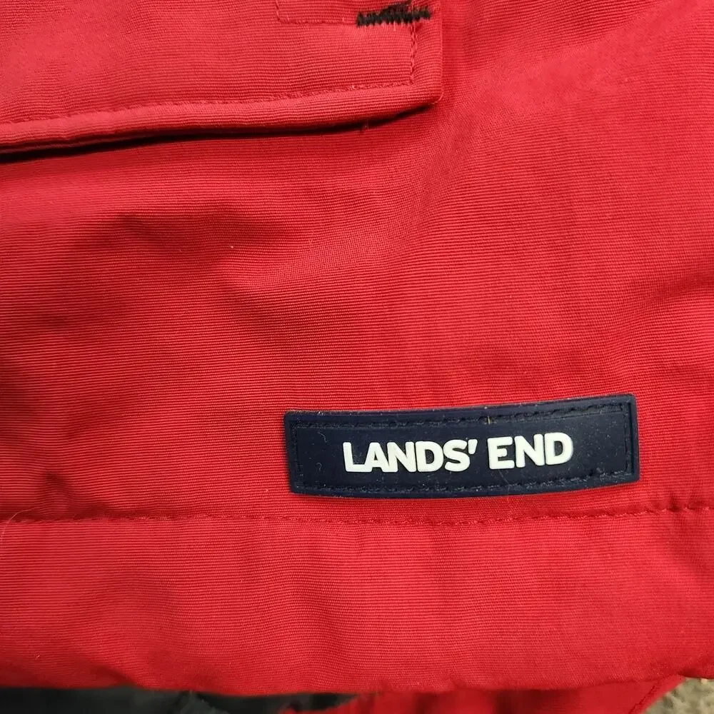 Lands' End Boys Youth Red Black Hooded Fleece Lined Coat Jacket Size XL 18-20